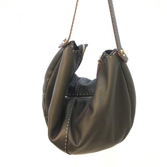 Leather Slouchy Bag, Italian, Gianni Segatta, Blac - Picture 4 of 9